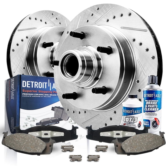 Detroit Axle - Front Brake Kit for 1994-2001 Ford E-150 Econoline 1994-1996 F-150 Drilled & Slotted Brake Rotors Ceramic Brakes Pads Replacement : 11.73 inch Rotor