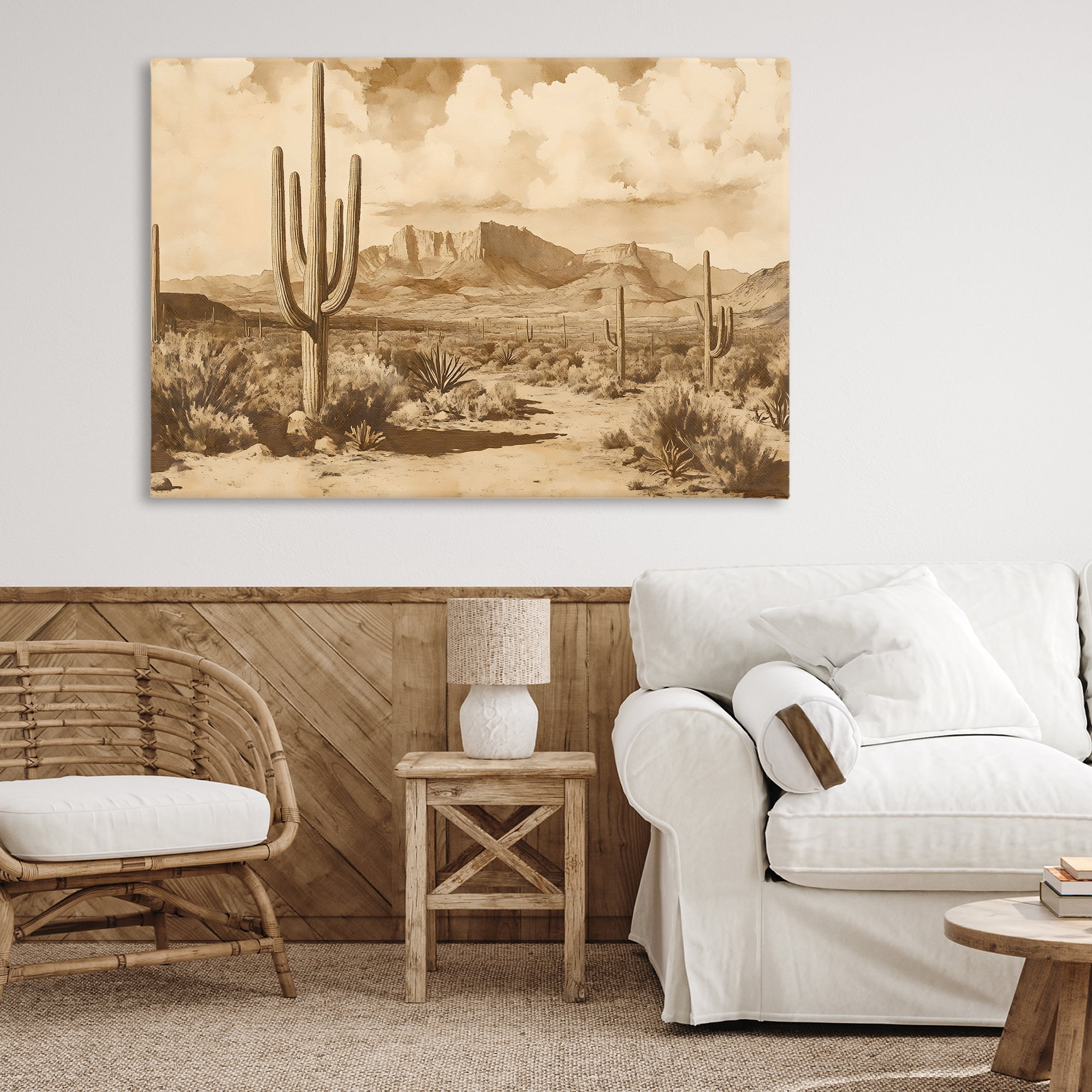 Stupell Industries Vintage Desert Peaks with Saguaro Canvas Wall Art, design by Franklyn Gregory