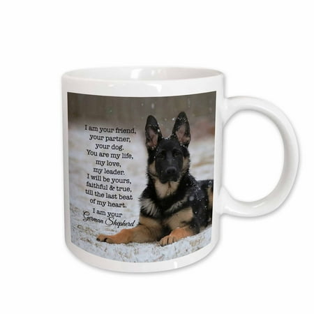 

3dRose Photograph of a German Shepherd puppy in the snow with poem. - Ceramic Mug 11oz (mug_302855_1)