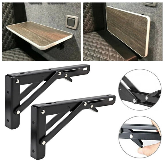 2PCS Black Finish Camper Van Folding-Bracket Table Shelf Interior Accessories for Motorhome Caravan RV Camper Trailer Food Truck ,Lasting Durability