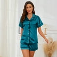 thumbnail image 4 of U2SKIIN Silk Pajamas for Women Shorts Set, Short Sleeve Women Satin Pajamas Sleepwear Button Down Pjs Set Two-piece（Blue Green, Small）, 4 of 6