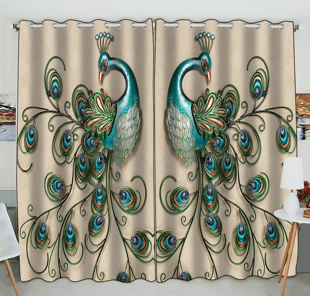 Details about   Embroidered Peacock Window Valance Peacock Feathers Spring Blooms Window Valance 
