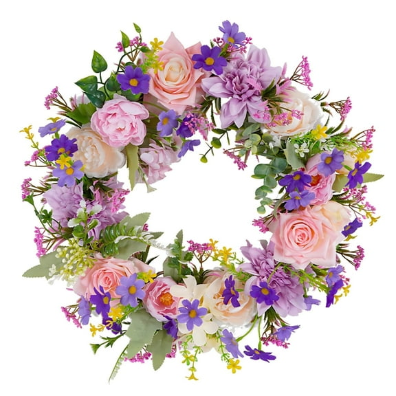 Spring Summer Wreath, 18 Inch Silk Flower Wreath with Realistic Peony Greenery for Front Door, Outdoor Indoor Home Decor