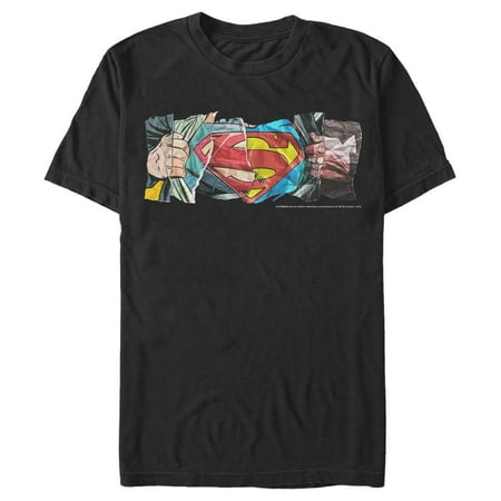 Men's Superman Logo Ripped Paper Graphic Tee Black Large