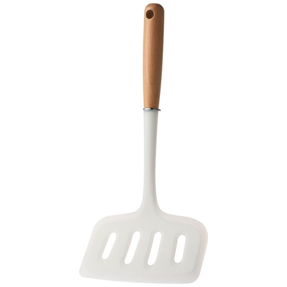 Tuscom Silicone Slotted Spatula with Wooden Handle, Heat Resistant Turner for Nonstick Pans - Flexible Green Kitchen Spatula for Flipping Eggs & Fish