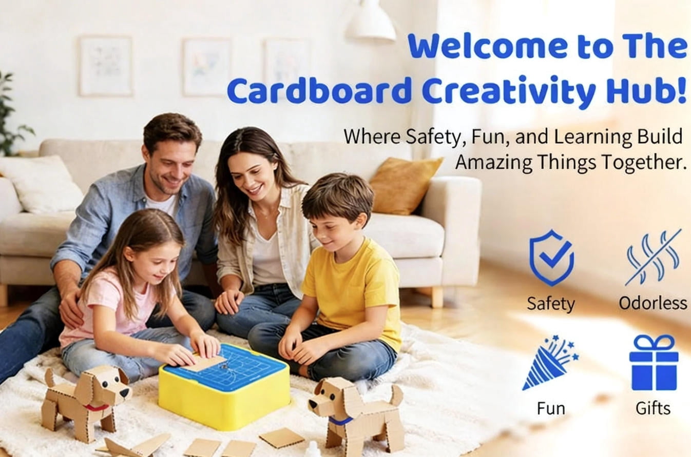 Kid-Safe Cardboard Cutting Toy for Ages 4+ | STEM Educational Electric Craft Tool with Lighted Scrap Drawer & Durable Aluminum Panel