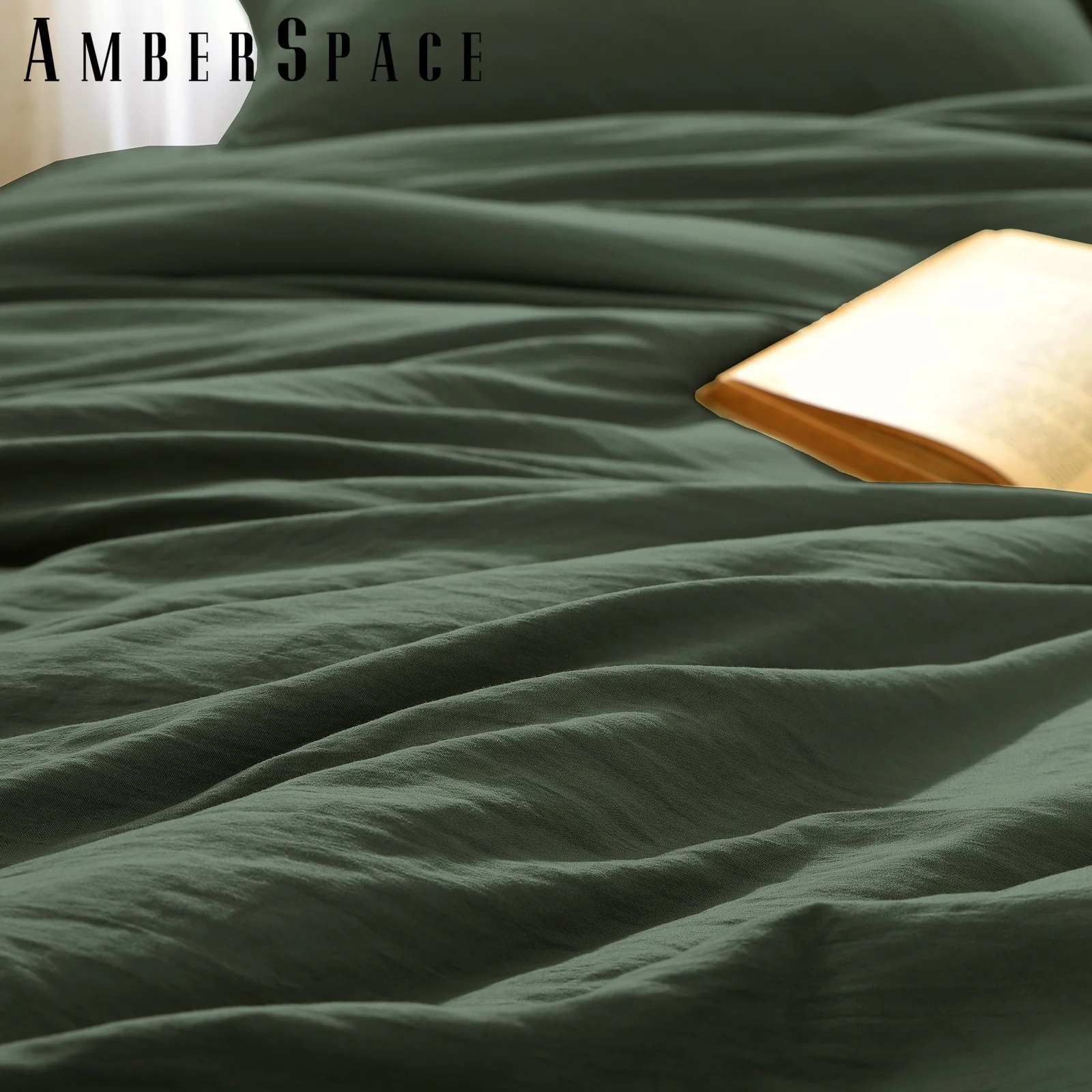 Amberspace Prewashed fabric 3-piece Bed in a Bag Comforter Set with Sheets,Deep Green,Full