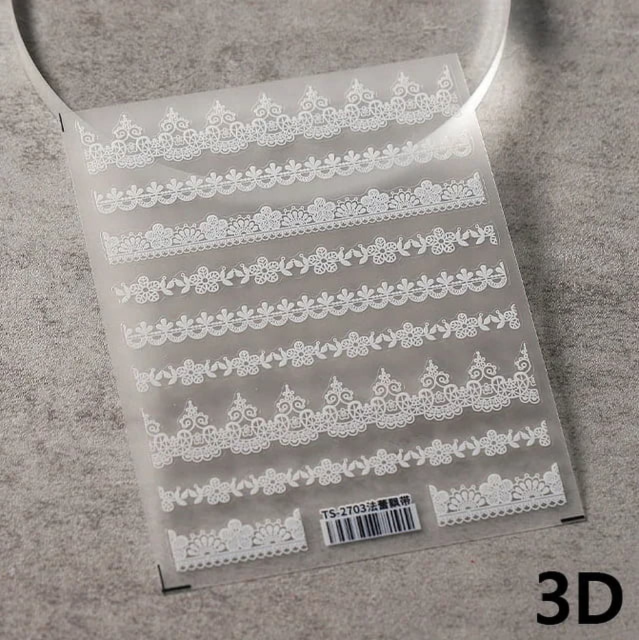Black White Flowers Design Vintage Lace 5D Soft Embossed Reliefs Self Adhesive Nail Art Stickers Retro French 3D Manicure Decals