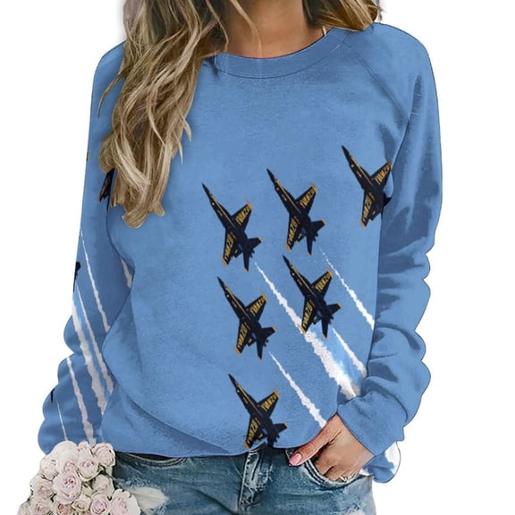 Blue Angels Fashion Round Neck Long Sleeve Printed Elegant Casual Loose Hoodie