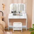 Vanity Desk with Lights, Makeup Vanity with 4 Drawers, Power Strip