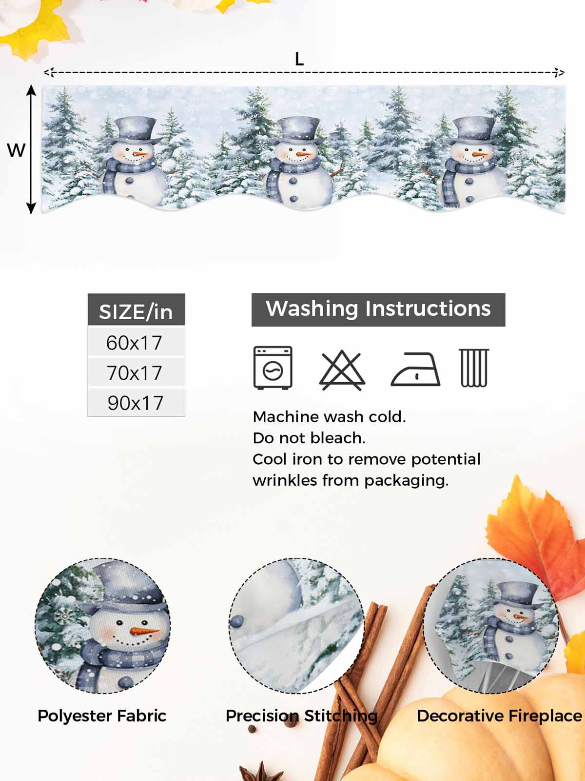 Christmas Blue Snowman Fireplace Mantle Scarf Winter Snow Scene Pine Tree Forest Bird Mantel Cover Runner Fireplace Cloth for Holiday Party Home Living Room Decor 70 x 17 Inch
