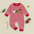 thumbnail image 2 of newwalpole Newborn Infant Baby Boy Girl Christmas Jumpsuit Long Sleeve One Piece Striped Romper Smocked Outfit Holiday Clothes Red for Size 0-3 Months, 2 of 4