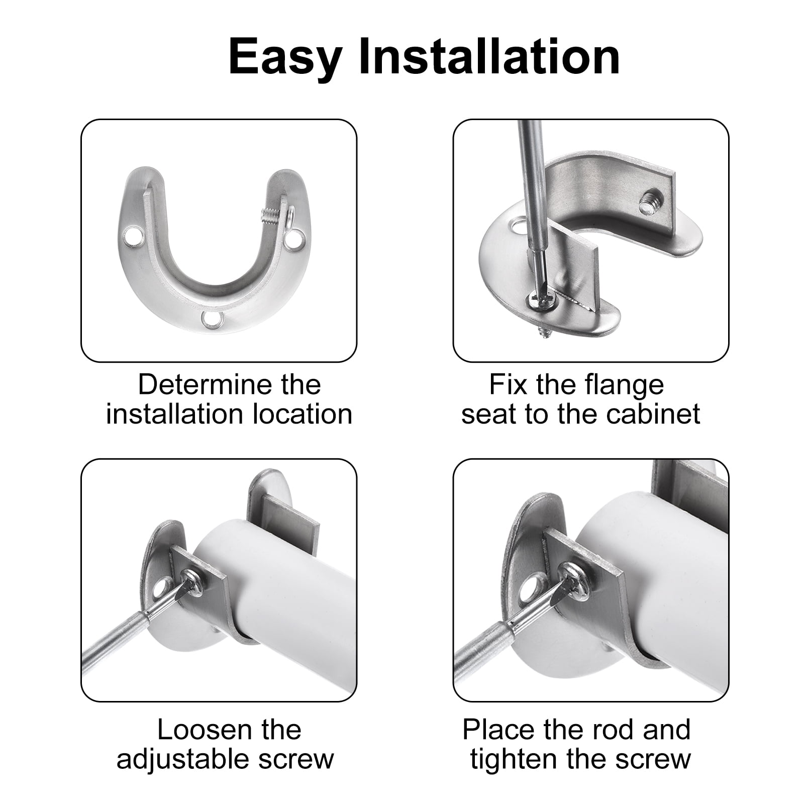 10Pack Stainless Steel Closet Rod Brackets, 1-1/4 Inch Dia U Shaped Flange Rod Holder, Silver