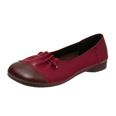 Women s Leather Flat Shoes Slip On Loafers Comfortable Breathable Bowknot Ballerina Flats Low Heel Dress Shoes for Work Wedding Party Red 37