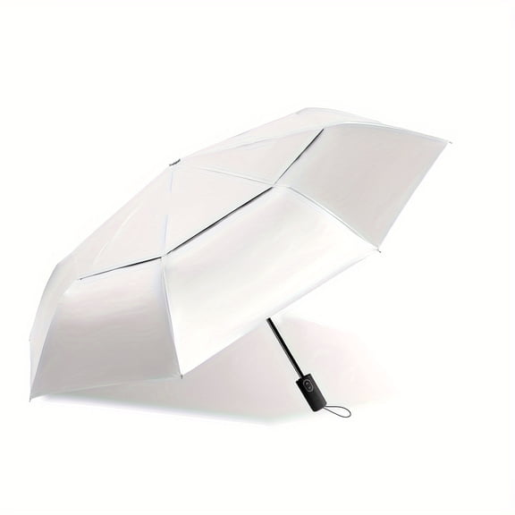 Silvery Ultralight Flat Fully Automatic Umbrella Three Fold Sunny Umbrella Portable UV Protection Sun Umbrella 8 Ribs Double Canopy Windproof Umbrella