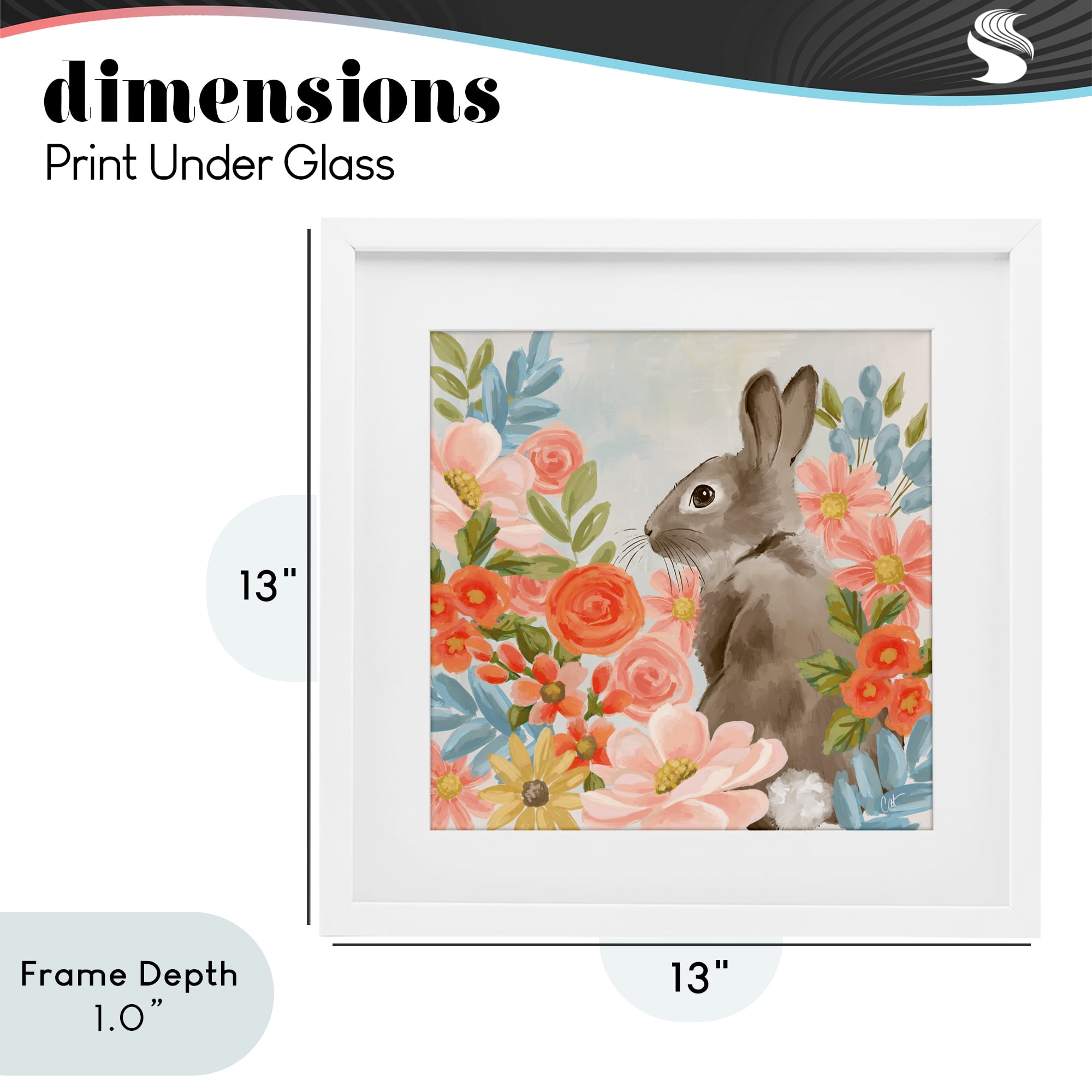 Stupell Industries Bunny In The Blooms White Framed Print Under Glass, design by Cat Thurman Designs