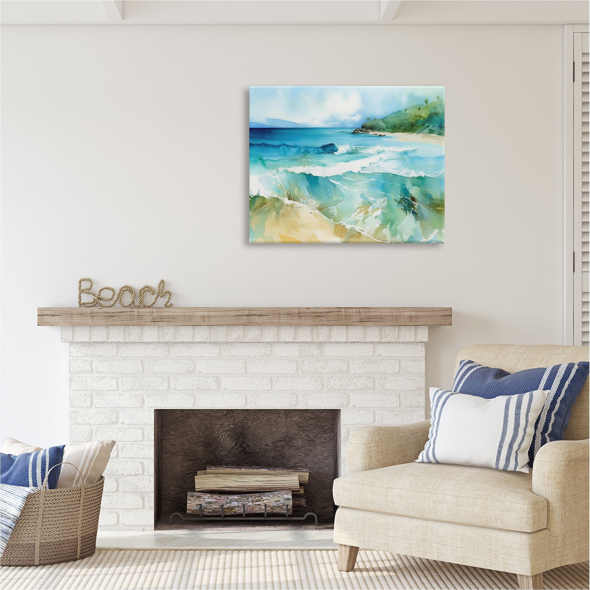 Stupell Industries Abstract Beach Waves Landscape Painting Gallery Wrapped Canvas Art Print Wall Art, 40 x 30