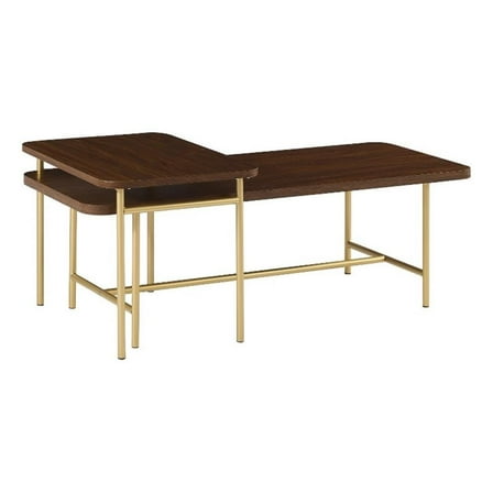 Pemberly Row 2-Piece Modern Wood Nesting Coffee Table - Dark Walnut / Gold