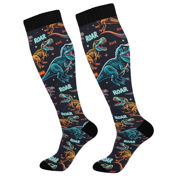 joogoo Neon Cartoon Dinosaur Socks Women Men Knee High Sock