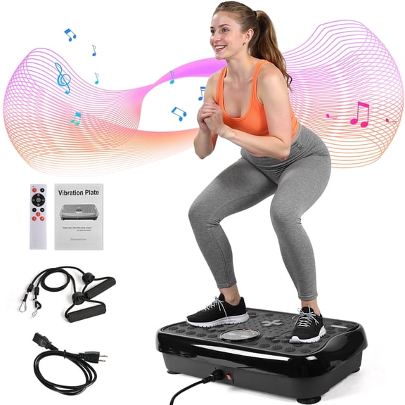 Hlthair Vibration Plate Exercise Machine for Lymphatic Drainage Full Body Workout Fitness Platform with Bluetooth and Lights, Workout Equipment