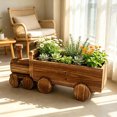 thumbnail image 6 of OKKVV Wooden Train Shaped Flower Basket,Multi-purpose Storage Fruit Basket With Wheels,Rustic Photo Prop Decor,for festival party wedding home decor,14in x6in x3.3in, 6 of 9
