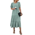 thumbnail image 1 of Vestido PRETTYGARDEN de verano bohemio con estampado floral, mangas abullonadas y largo midi, talla M, 1 of 8
