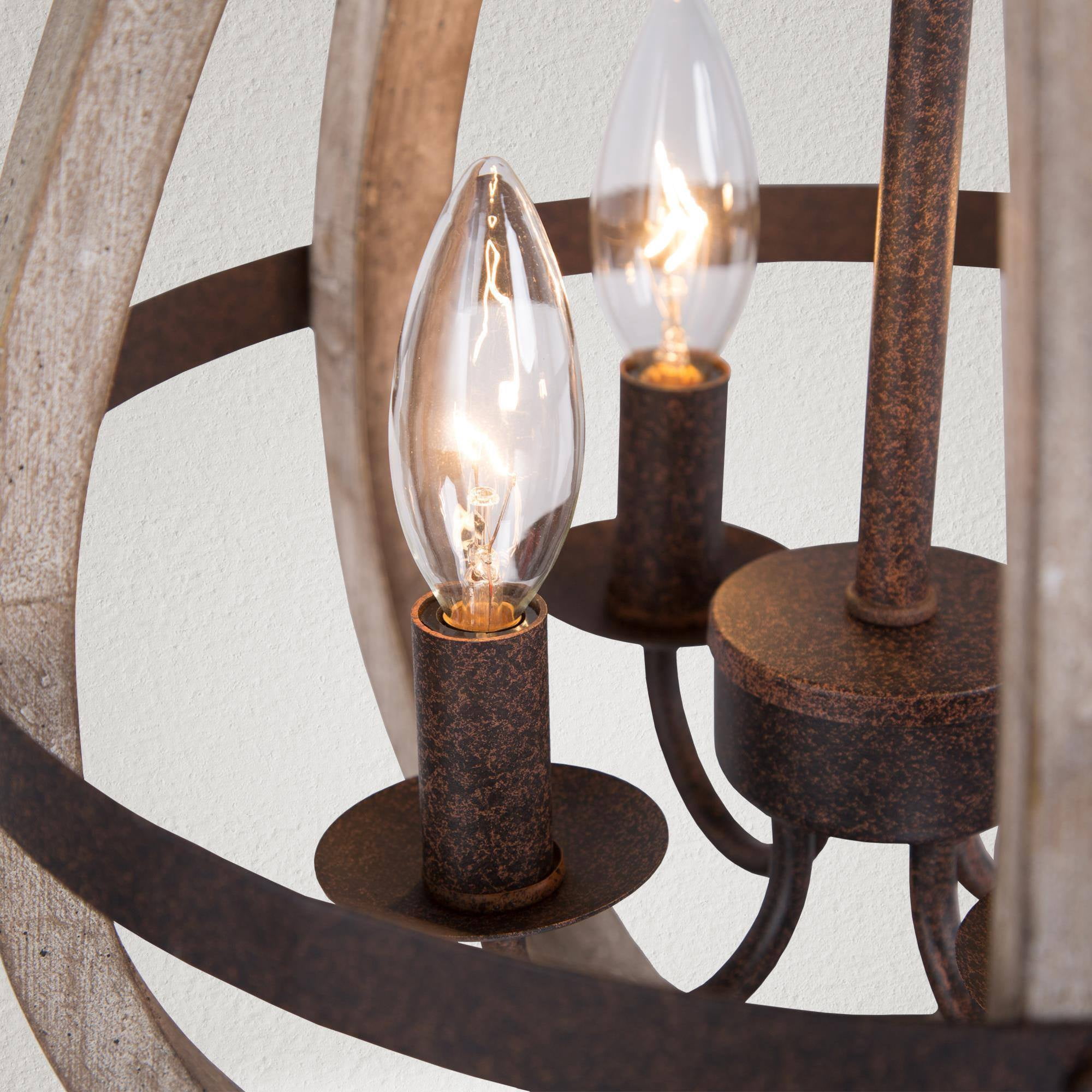 LNC 4-Light Rusty Bronze and Distressed Wood Farmhouse LED Kitchen Island Chandelier