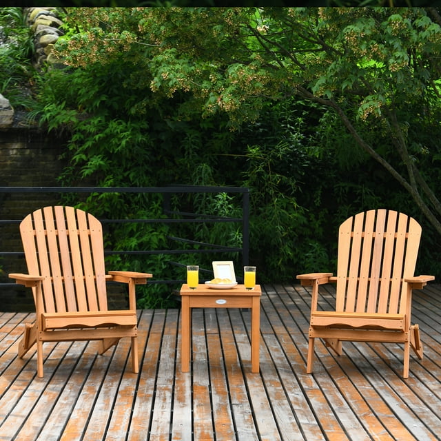 Patiojoy Ensemble de Mobilier de Patio Extérieur 3 Pcs Chaise Adirondack Bois d'Eucalyptus