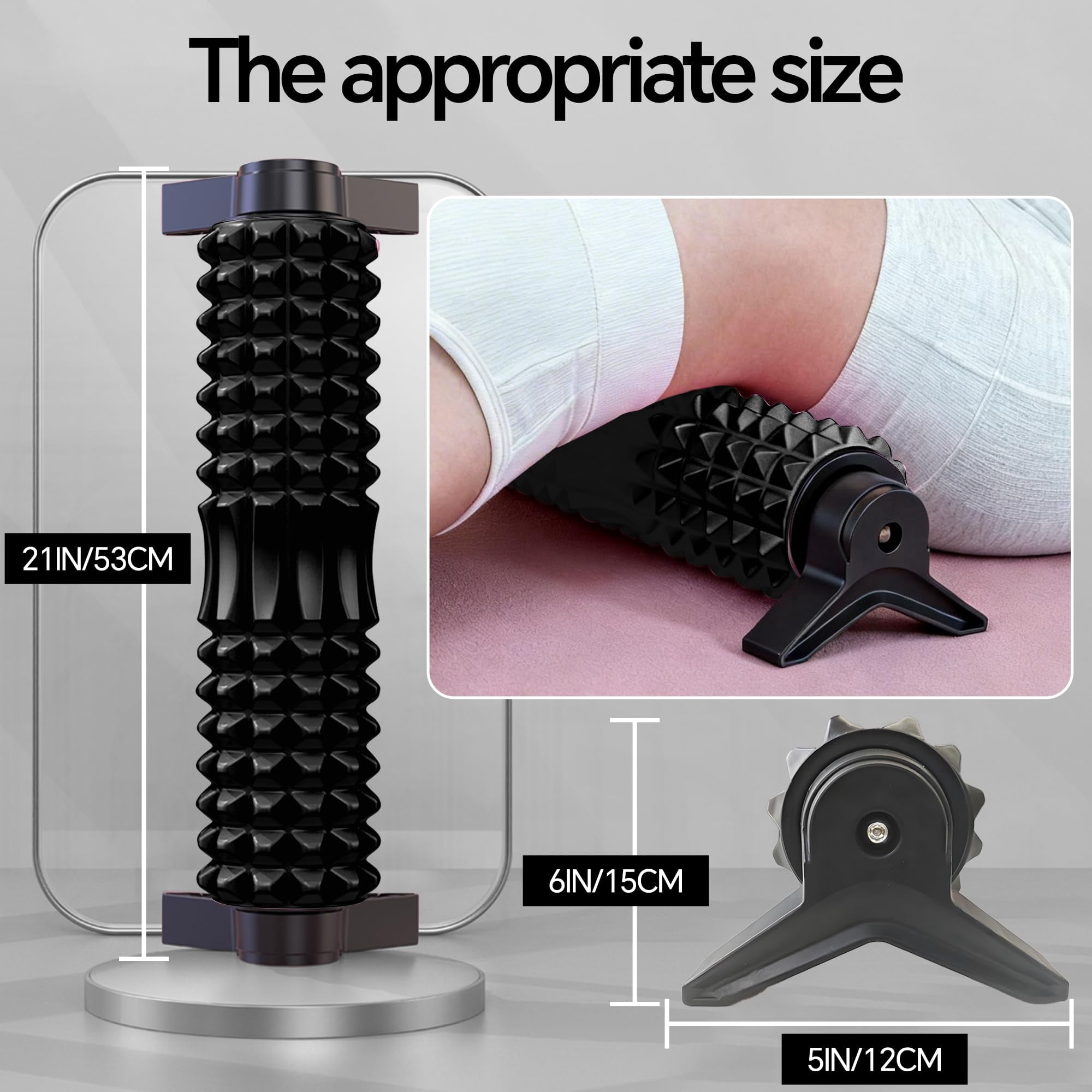 Foam Roller With Detachable Stand  18" Deep Tissue Massage Beginner-friendly Support Design For Home Workout & Fitness - Black