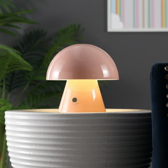 JONATHAN Y Porcini 7" Contemporary Bohemian Rechargeable/Cordless Iron Integrated Portable LED Mushroom Table Lamp, Pink, JYL7116D