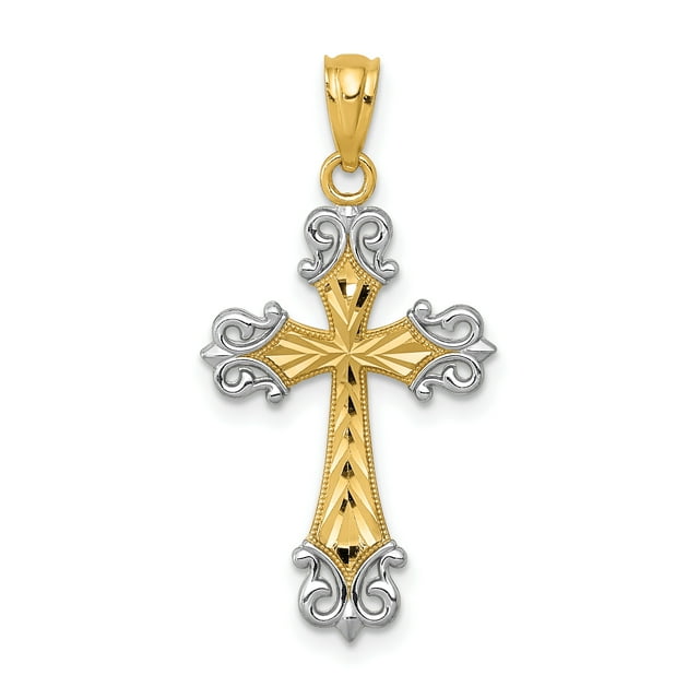 Pendentif Croix en Or Jaune Rhodié 14K et Diamant Rhodié