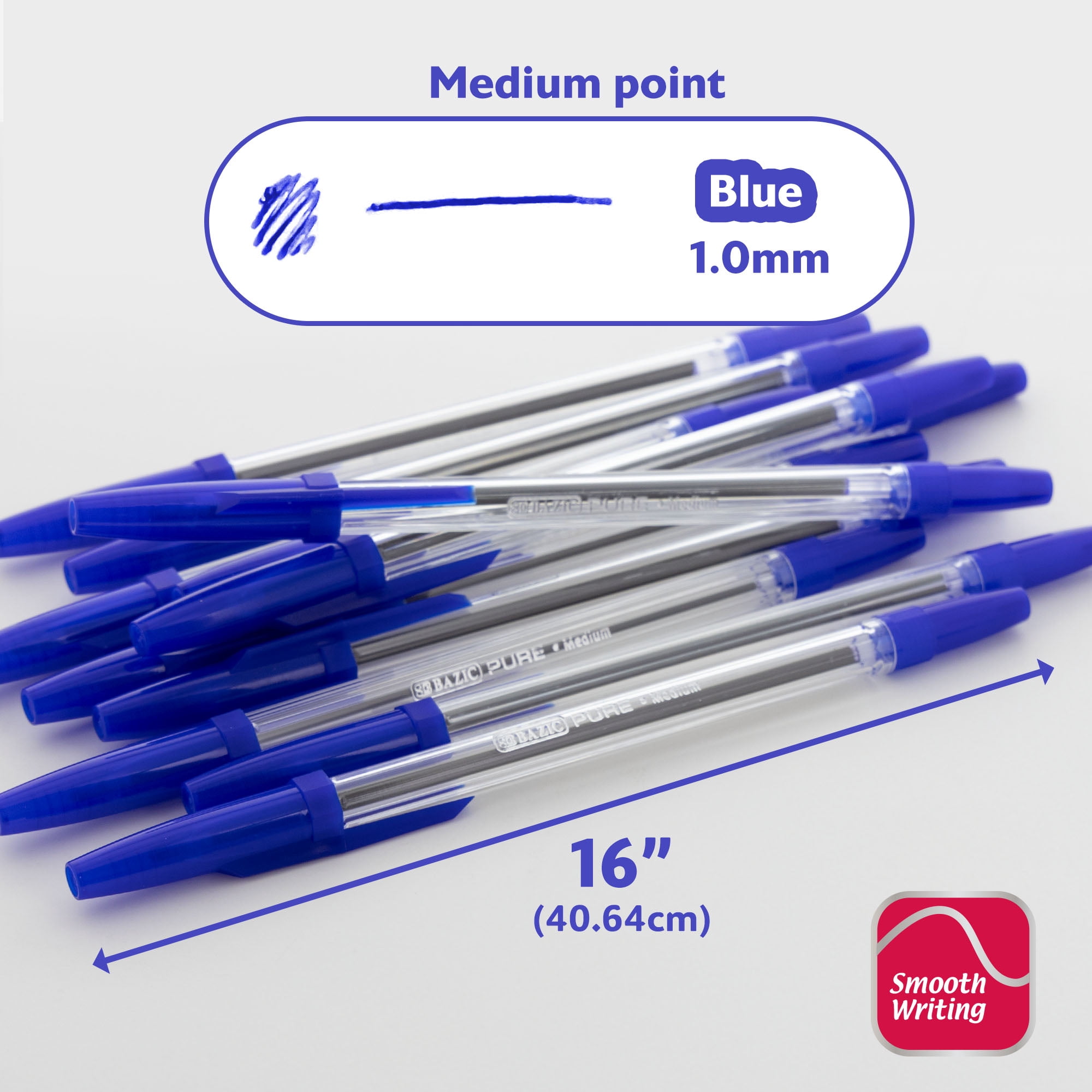 BAZIC Ballpoint Pen Pure Blue Color Stick Pens, 1.0 mm, (12/Pack), 24-Pack