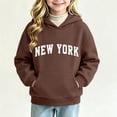 thumbnail image 2 of NEBWOAK Little Girls Hoodie, Brown Fleece Pullover Sweatshirt Long Sleeve Varsity Print,Size 7-8T, 2 of 6