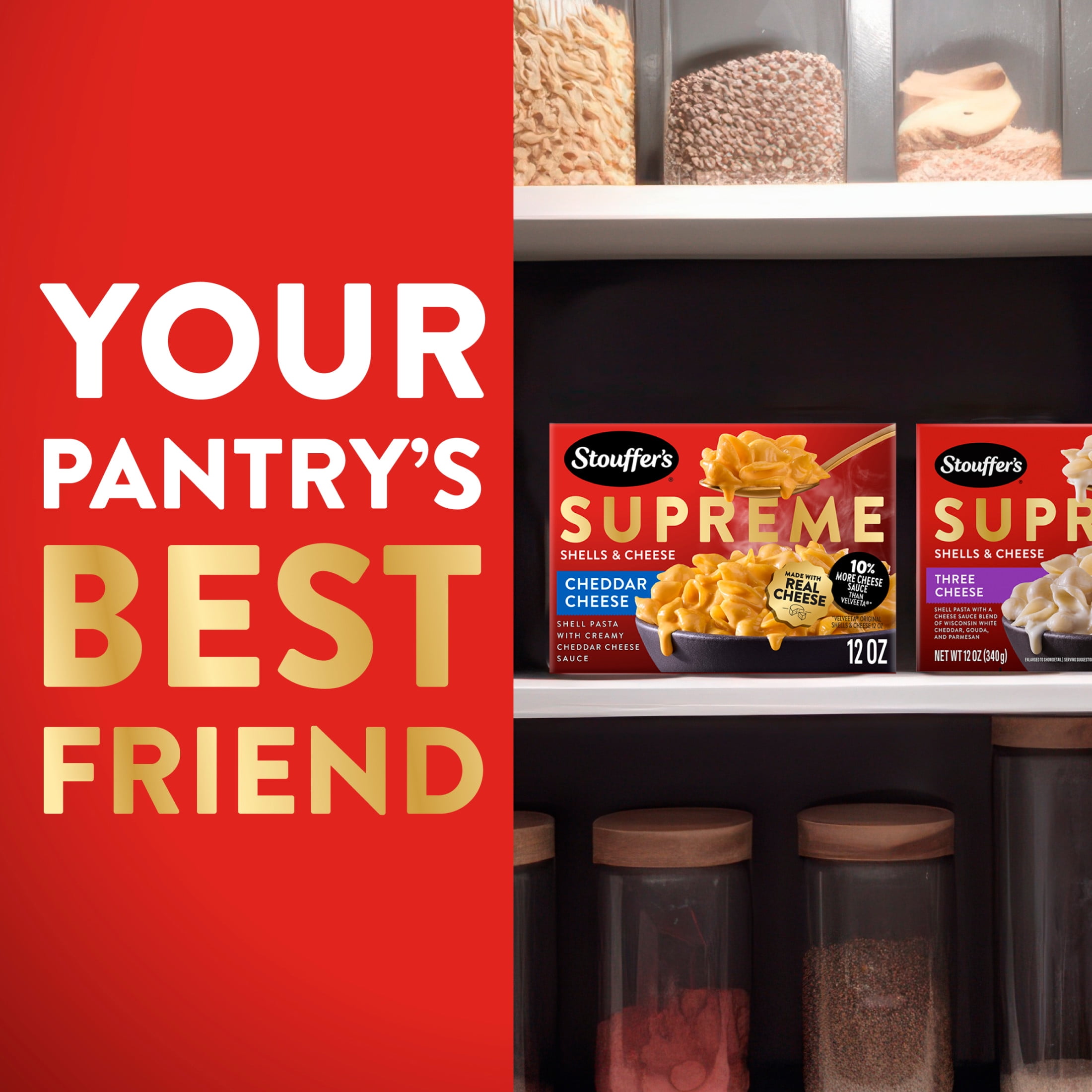 (12 pack) Stouffer’s Macaroni and Cheese Meal, Supreme Shells and Cheese, Cheddar Cheese Sauce, Boxed Mac and Cheese Pasta Dinner Kit, 12 oz