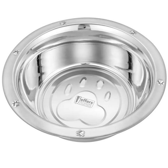 Jeffers Pet Stainless Steel Embossed Wide Lip Pet Bowls for Dog & Cat – Rust Resistant, Non Tip Rubber Base, Durable Food & Water Bowls, Dishwasher Safe, Odor Free, Home Travel Camping  -1 Pint