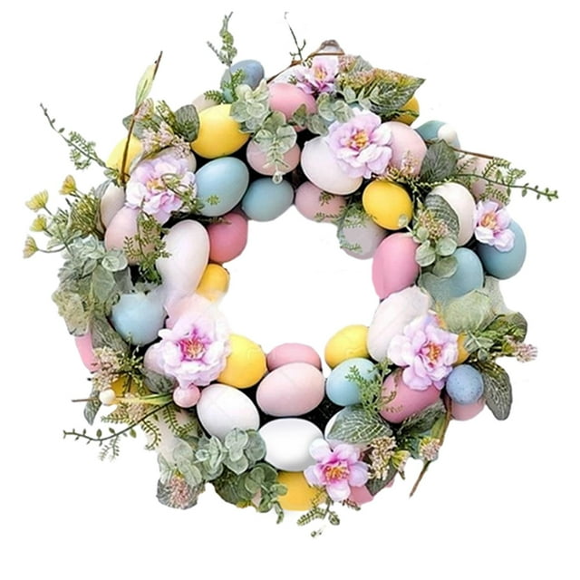 Abbracc Couronne d'Œufs de Pâques 45cm avec Œufs de Pâques Colorés pour Porte avant