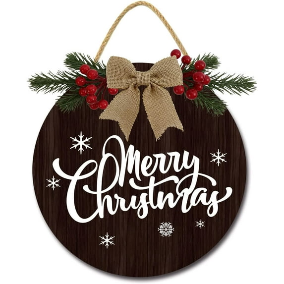 Eveokoki 12" Merry Sign Christmas Decoration Door Decor Wooden Hanging Welcome Sign Front Door Christmas Wreath for Home Indoor Outdoor Farmhouse Wall Window Decoration