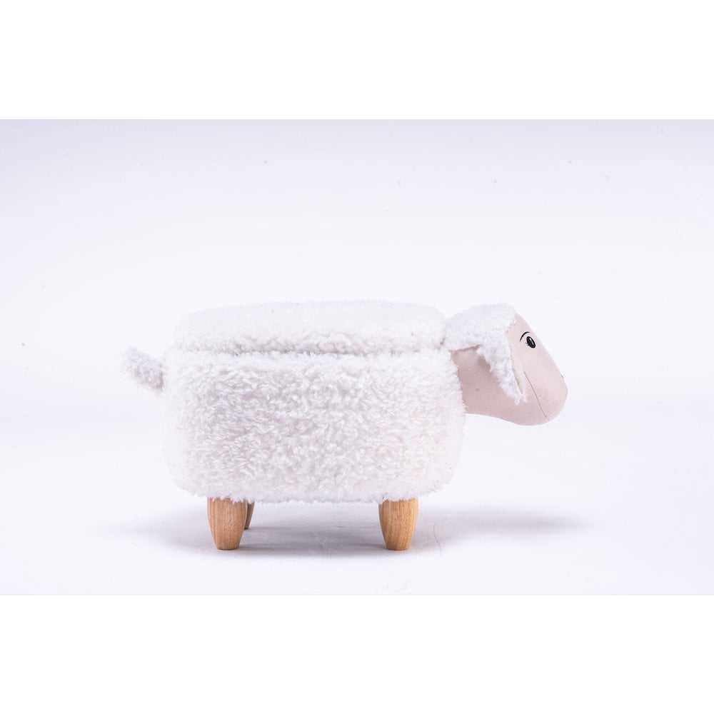 Home 2 Office Shiloh The Sheep Fabric Storage Ottoman/Stool in White/Natural