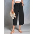 thumbnail image 5 of Women'S Cropped Pants Drawstring Casual with Pockets Loose High Waisted Wide Leg Lounge Pants Black L, 5 of 6