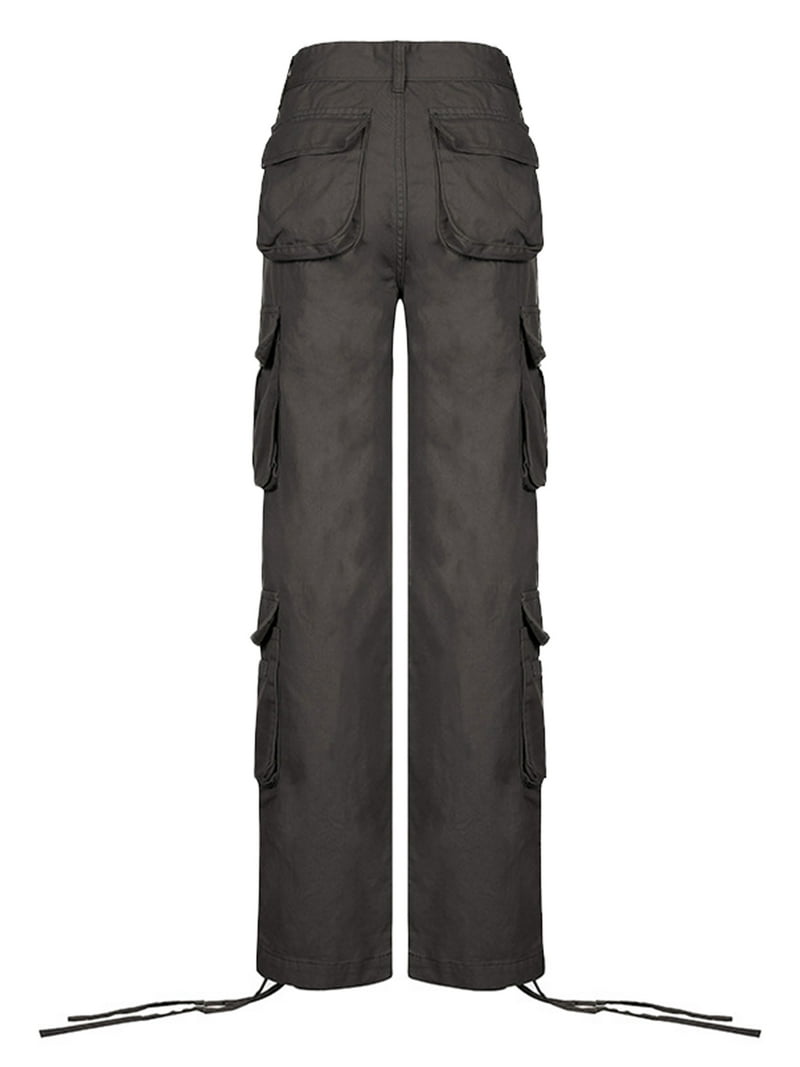 Women Casual Cargo Pants, Solid Color Zipper Trousers with