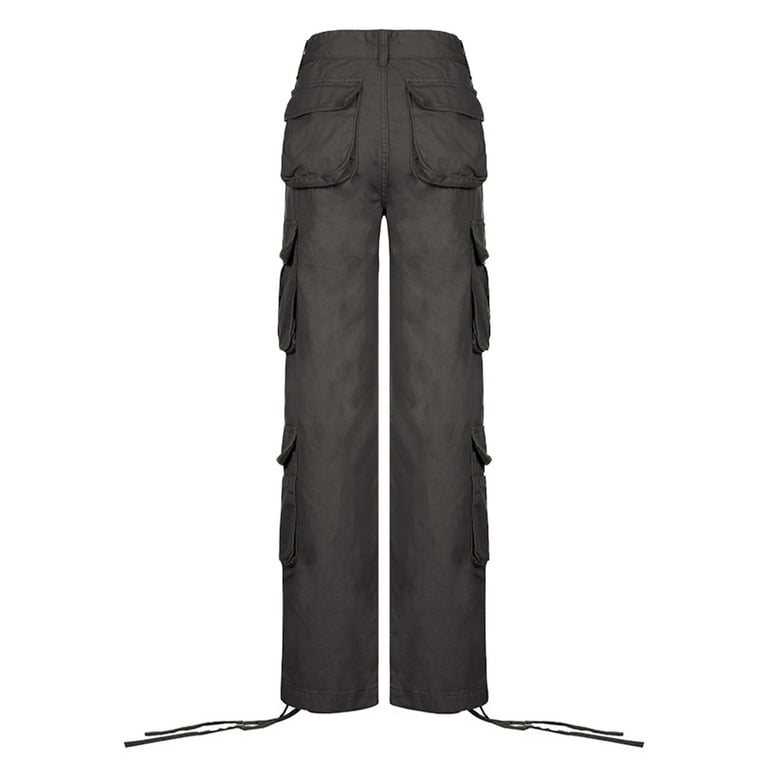 Black Streetwear Cargo Pants Women Zipper Pockets Patchwork