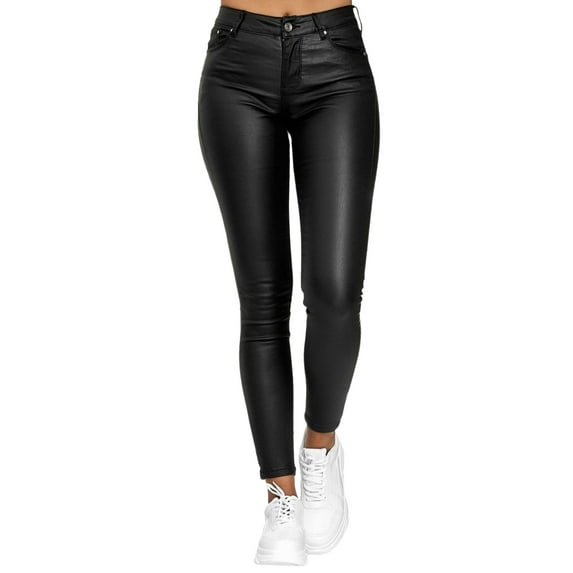 Sedceaty Women Faux PU Leather Pants High Waist Skinny Leggings Elastic Ladies Plus Size Trousers