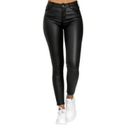 PU leather Faux Leather Leggings for Women High Waisted Pleather Pants Stretch Tights with Pockets