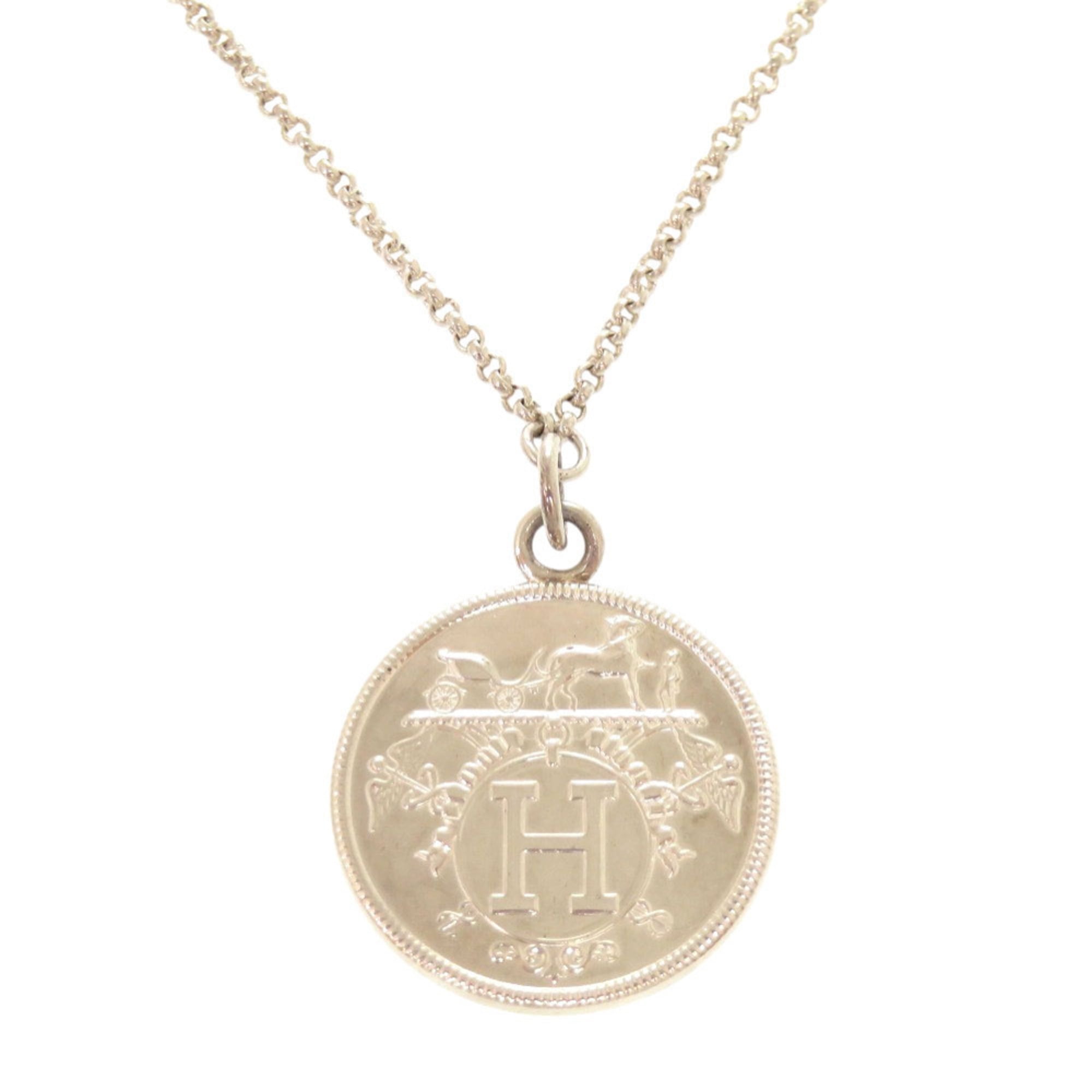 Pre-Owned Herms Ex Libris MM Silver 925 and 18K Pink Gold Necklace 1137 HERMES (Good)