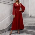thumbnail image 2 of Zpanxa Maxi Dresses for Women, V Neck High Waist Lantern Sleeve Flowy A Line Winter Style, 2 of 6