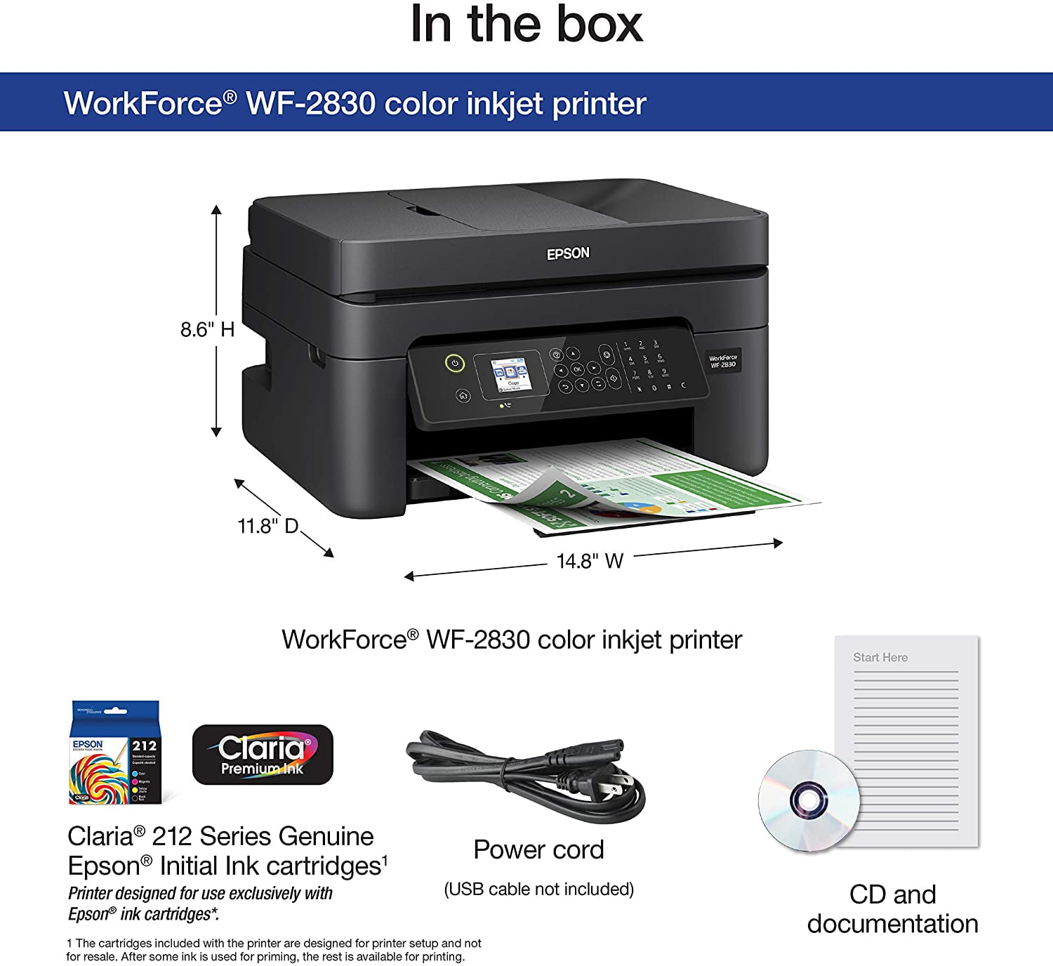 Epson Workforce WF-2830 All-in-One Wireless Color Printer with Scanner,  Copier and Fax - Walmart.com