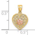 14K TwoTone Gold Two Tone Flower On Woven Heart Charm (15.9 mm X 11.4