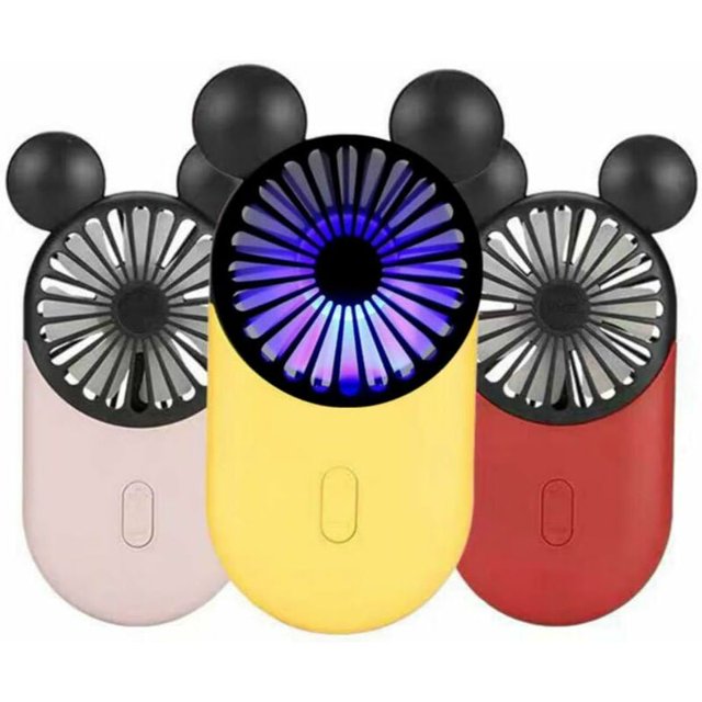 Cute Mini Personal Fan, 3 Adjustable Speeds, Portable Stand, for Indoor Outdoor Activities, 3 Pack Cute Mouse Fan (Red + Pink + Yellow)