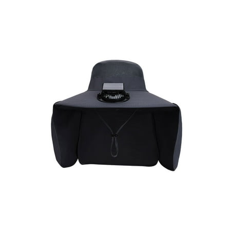 Solar Powered Fishing Hat With Fan 3 Speed Rechargeable Sun Protection Cap With Neck Flap For Men Women Outdoor Nylon Spandex Black