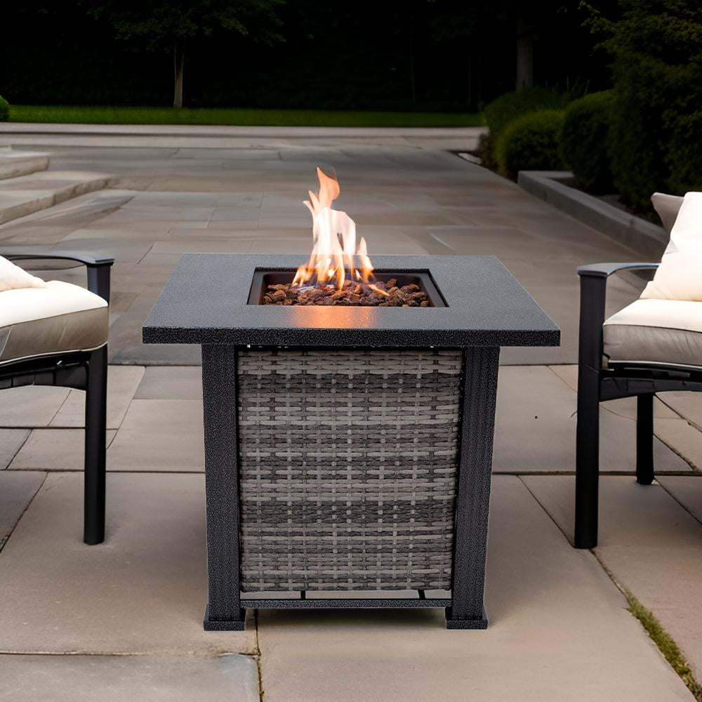 Sol Living Adana 28” Outdoor Propane Fire Pit Table 50,000 BTUs Outdoor Fire Pit Propane Metal Patio Fire Pit with Lava Rocks & Lid Durable Firepits for Outside & CSA Certified Outdoor Fireplace